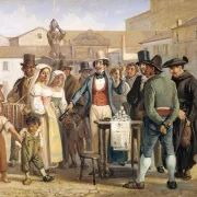Ein Scharlatan, der Schuhputzcreme auf der Piazza Barberini in Rom verkauft – 1840