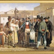 Ein Scharlatan, der Schuhputzcreme auf der Piazza Barberini in Rom verkauft – 1840