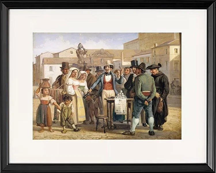 Ein Scharlatan, der Schuhputzcreme auf der Piazza Barberini in Rom verkauft – 1840