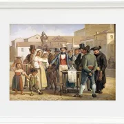 Ein Scharlatan, der Schuhputzcreme auf der Piazza Barberini in Rom verkauft – 1840