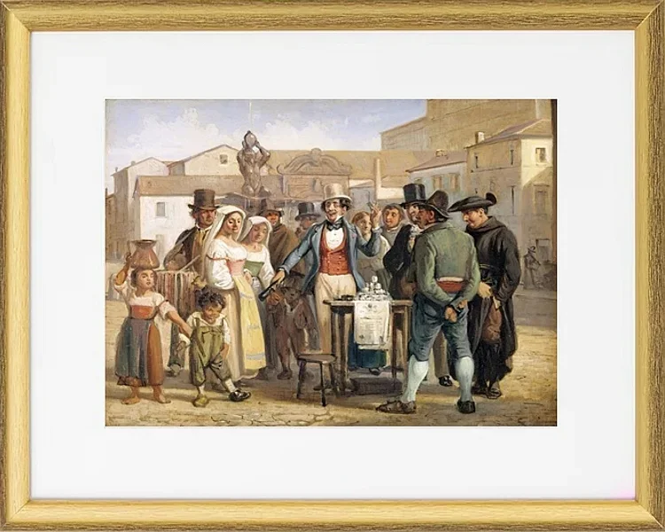 Ein Scharlatan, der Schuhputzcreme auf der Piazza Barberini in Rom verkauft – 1840