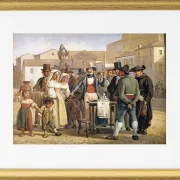 Ein Scharlatan, der Schuhputzcreme auf der Piazza Barberini in Rom verkauft – 1840