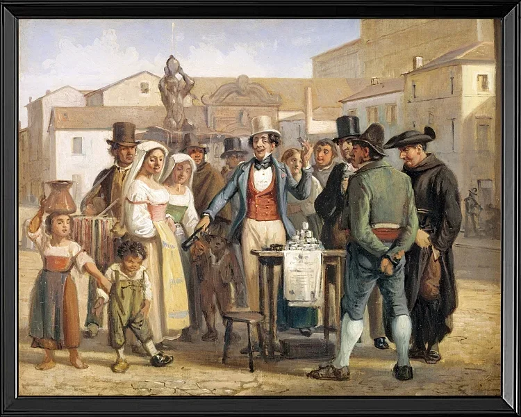 Ein Scharlatan, der Schuhputzcreme auf der Piazza Barberini in Rom verkauft – 1840