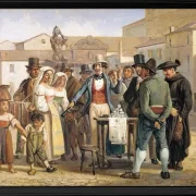 Ein Scharlatan, der Schuhputzcreme auf der Piazza Barberini in Rom verkauft – 1840
