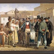 Ein Scharlatan, der Schuhputzcreme auf der Piazza Barberini in Rom verkauft – 1840