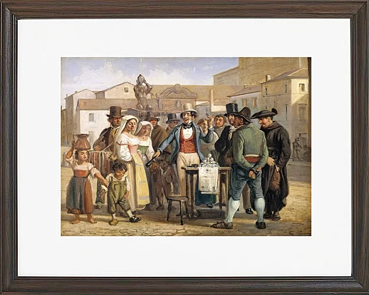 Ein Scharlatan, der Schuhputzcreme auf der Piazza Barberini in Rom verkauft – 1840