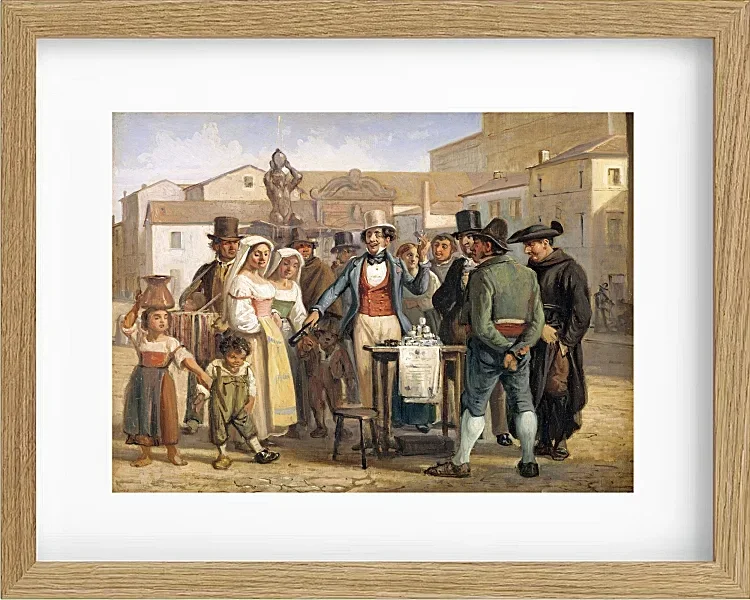 Ein Scharlatan, der Schuhputzcreme auf der Piazza Barberini in Rom verkauft – 1840