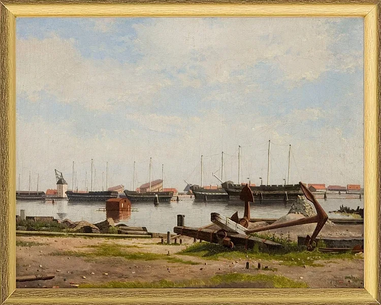 Ein Teil von Nyholm mit dem Kran und einigen Kriegsschiffen – 1826