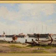 Ein Teil von Nyholm mit dem Kran und einigen Kriegsschiffen – 1826