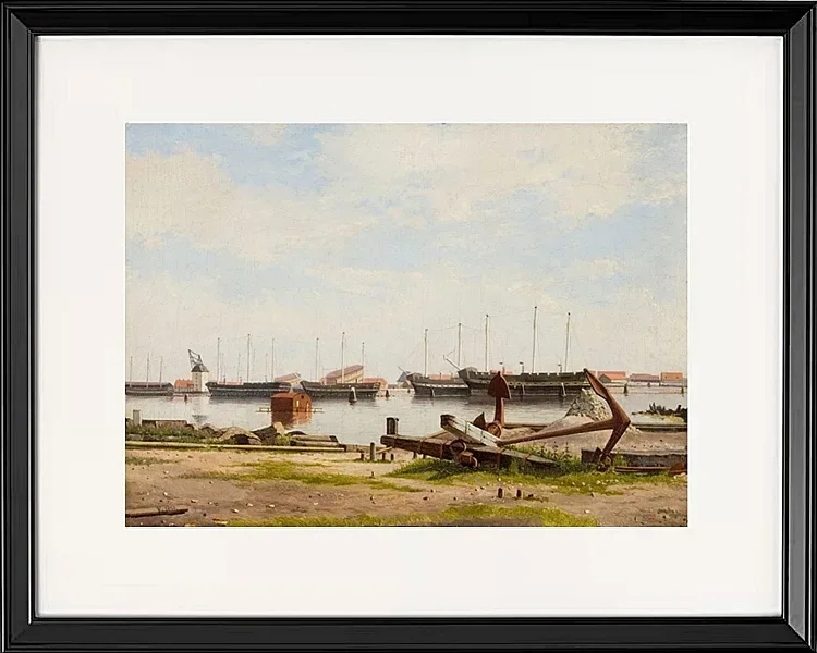 Ein Teil von Nyholm mit dem Kran und einigen Kriegsschiffen – 1826