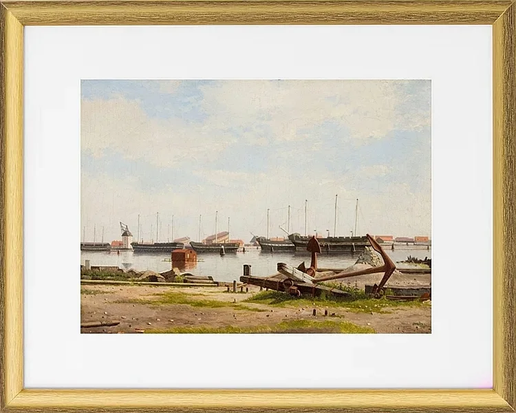 Ein Teil von Nyholm mit dem Kran und einigen Kriegsschiffen – 1826