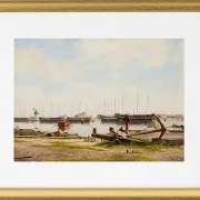 Ein Teil von Nyholm mit dem Kran und einigen Kriegsschiffen – 1826