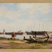 Ein Teil von Nyholm mit dem Kran und einigen Kriegsschiffen – 1826