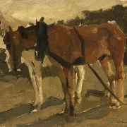 Ein braunes und ein weißes Pferd in Scheveningen - 1880