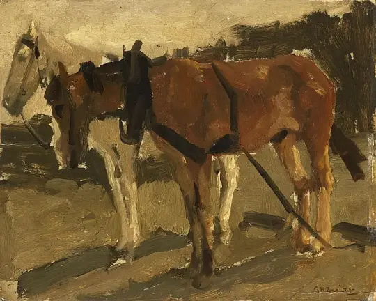 Ein braunes und ein weißes Pferd in Scheveningen - 1880