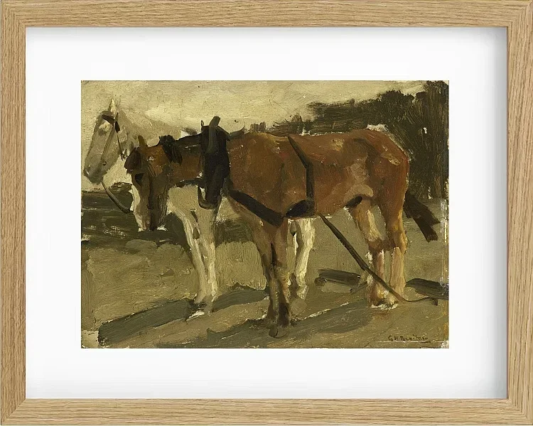 Ein braunes und ein weißes Pferd in Scheveningen - 1880