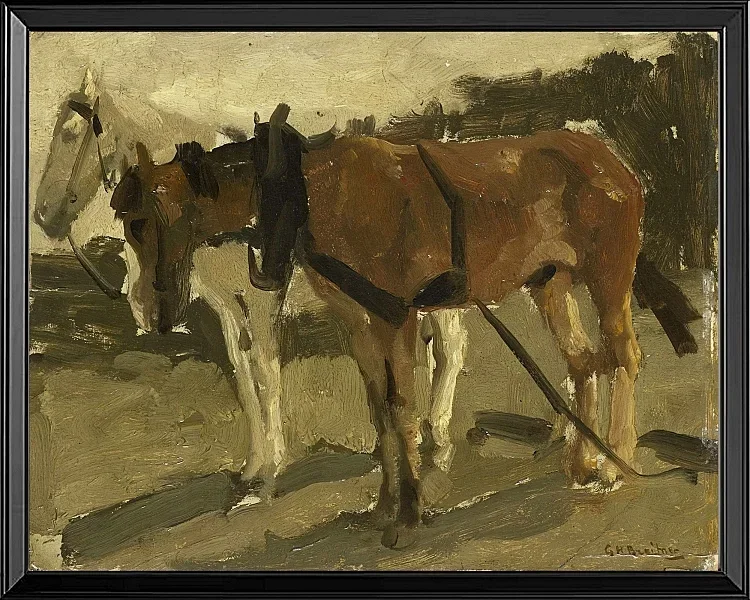 Ein braunes und ein weißes Pferd in Scheveningen - 1880