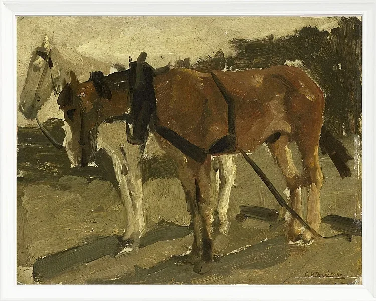 Ein braunes und ein weißes Pferd in Scheveningen - 1880