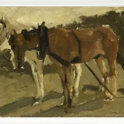 Ein braunes und ein weißes Pferd in Scheveningen - 1880