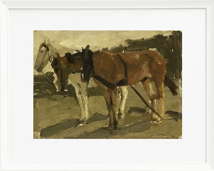 Ein braunes und ein weißes Pferd in Scheveningen - 1880