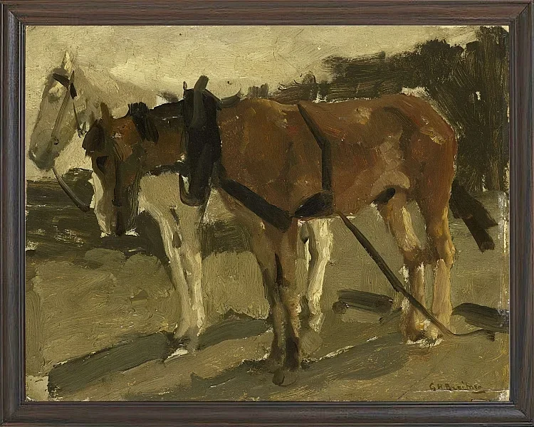 Ein braunes und ein weißes Pferd in Scheveningen - 1880