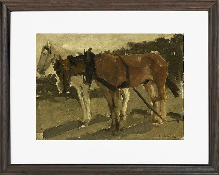 Ein braunes und ein weißes Pferd in Scheveningen - 1880