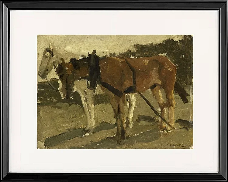 Ein braunes und ein weißes Pferd in Scheveningen - 1880