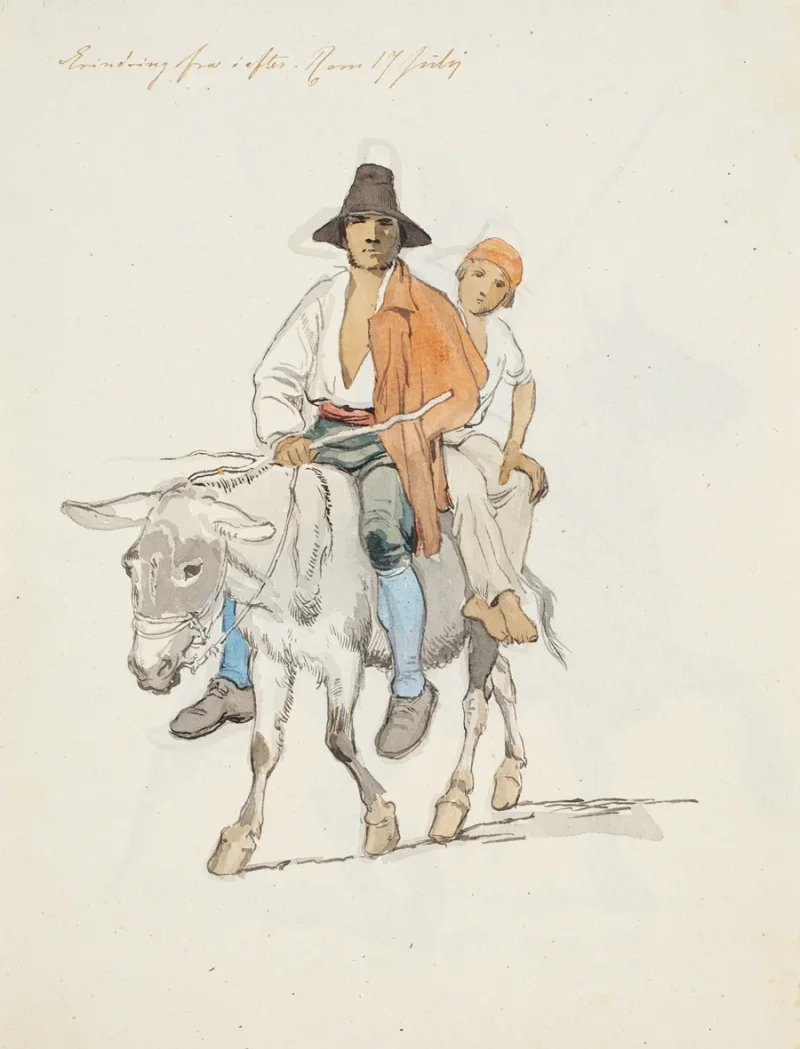 Johan Lundbye – Ein italienischer Bauer mit seinem Sohn 1846 | Giclée Kunstdruck gerahmt