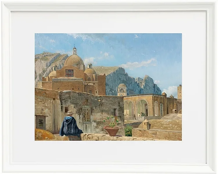 Ein kleiner Junge sitzt auf einer Mauer und blickt auf Capri – 1850