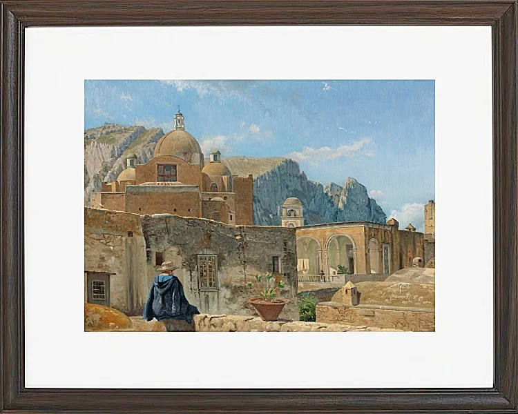 Ein kleiner Junge sitzt auf einer Mauer und blickt auf Capri – 1850