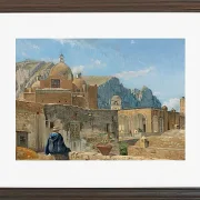Ein kleiner Junge sitzt auf einer Mauer und blickt auf Capri – 1850