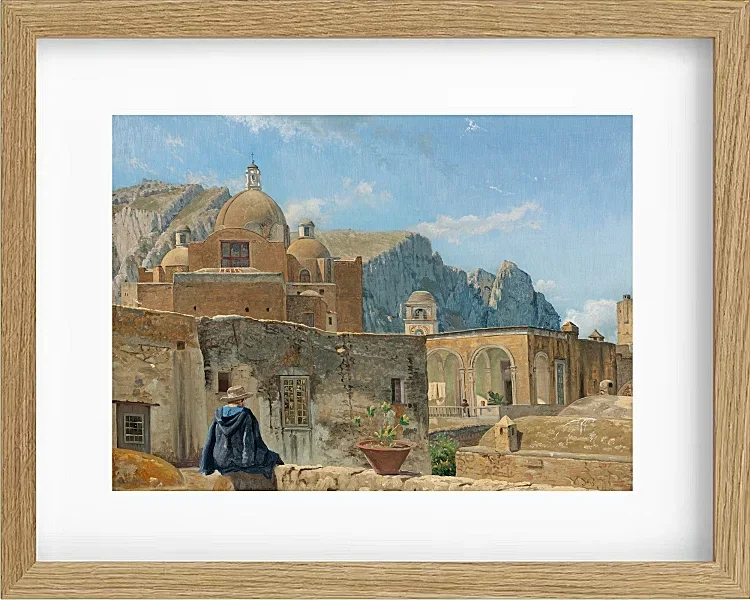 Ein kleiner Junge sitzt auf einer Mauer und blickt auf Capri – 1850