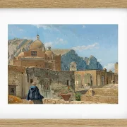 Ein kleiner Junge sitzt auf einer Mauer und blickt auf Capri – 1850