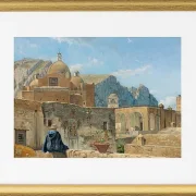 Ein kleiner Junge sitzt auf einer Mauer und blickt auf Capri – 1850