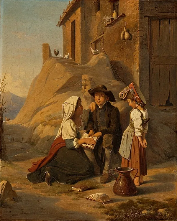 Ein junger Abbate rezitiert seiner Schwester seine Lektion – 1838