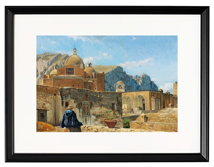 Ein kleiner Junge sitzt auf einer Mauer und blickt auf Capri – 1850