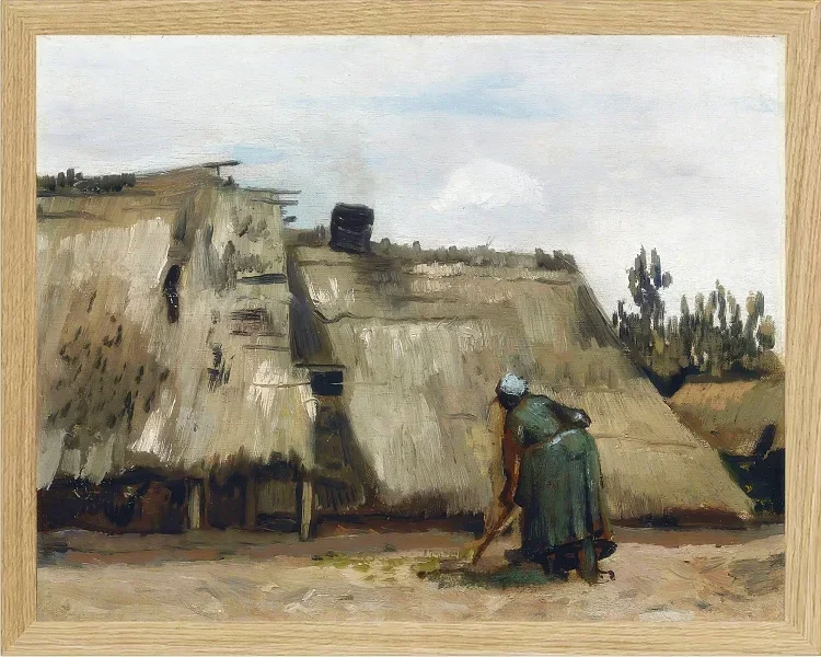 En bondekone graver foran sit hus - 1885