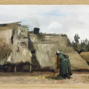 En bondekone graver foran sit hus - 1885