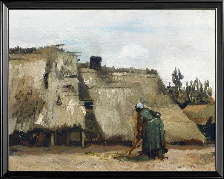En bondekone graver foran sit hus - 1885