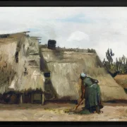 En bondekone graver foran sit hus - 1885