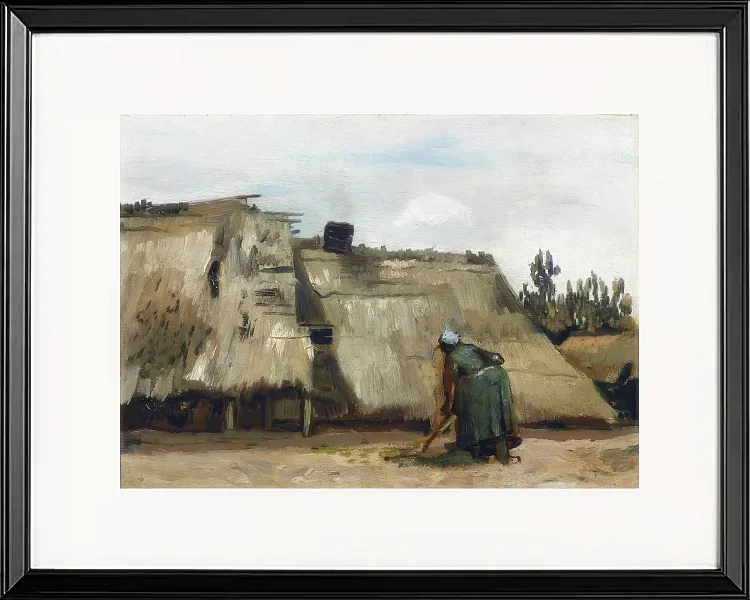 En bondekone graver foran sit hus - 1885