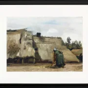 En bondekone graver foran sit hus - 1885