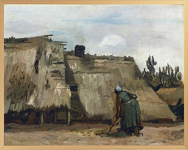 En bondekone graver foran sit hus - 1885