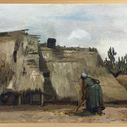 En bondekone graver foran sit hus - 1885