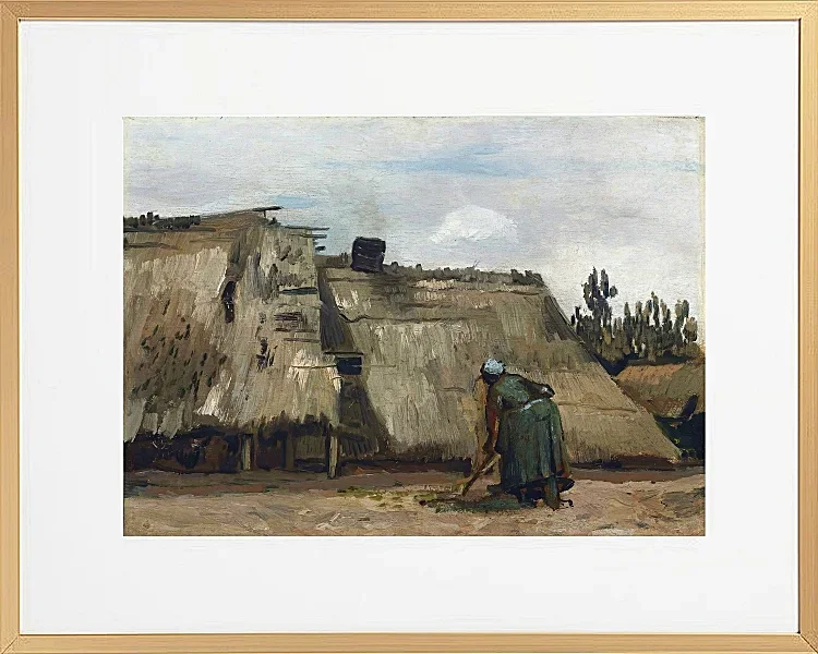 En bondekone graver foran sit hus - 1885