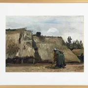 En bondekone graver foran sit hus - 1885