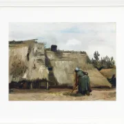 En bondekone graver foran sit hus - 1885