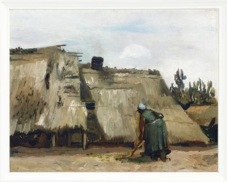 En bondekone graver foran sit hus - 1885