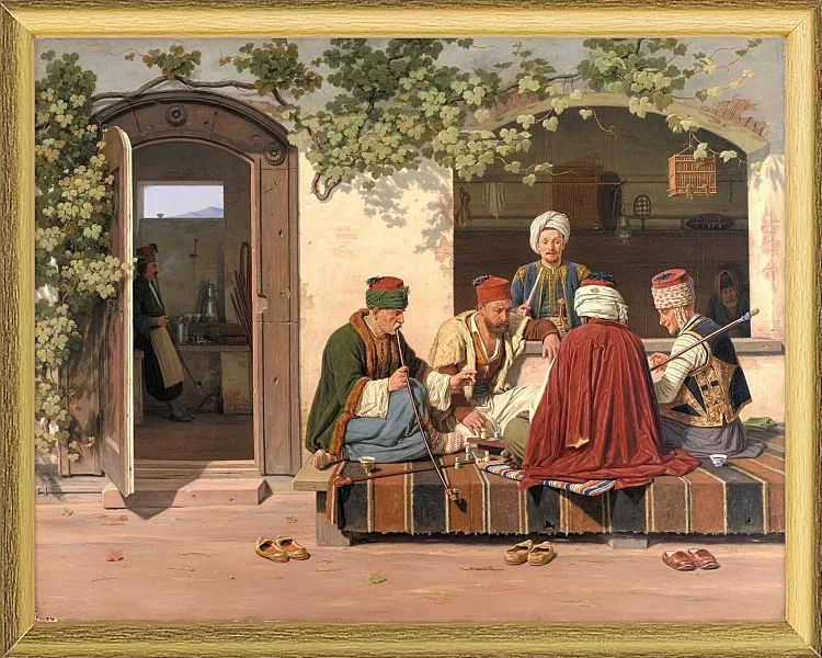 Eine Gruppe Schachspieler vor einem türkischen Kaffeehaus – 1845