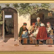 Eine Gruppe Schachspieler vor einem türkischen Kaffeehaus – 1845